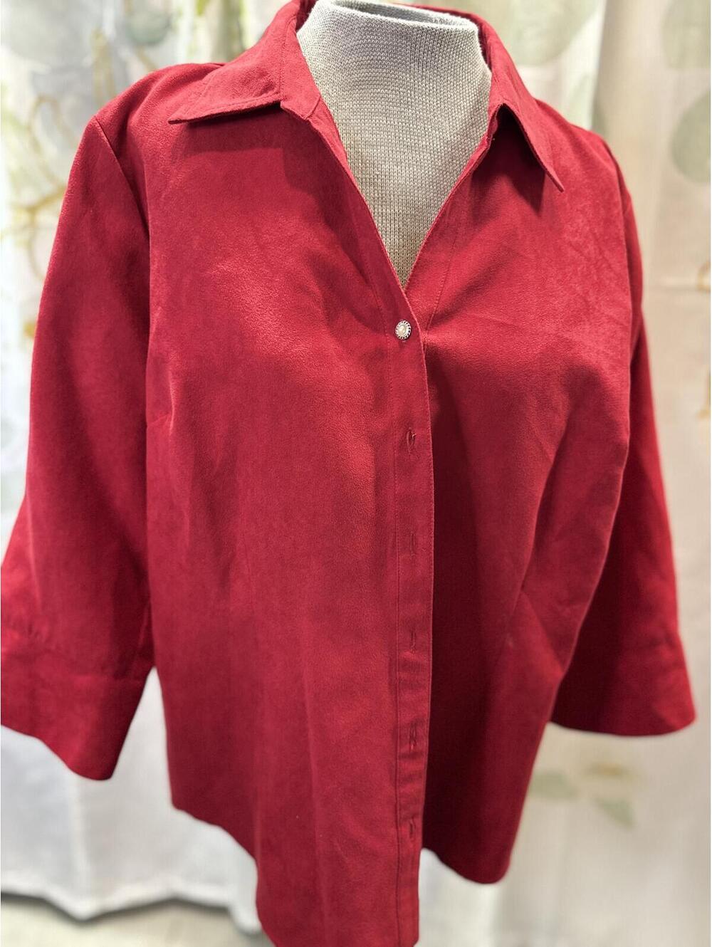 Lemon Grass Studio Red Faux Suede Button-Up Shirt Jacket